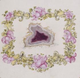 Tabatierenentwurf. Variante des Vorigen. Die Blumen der Umrandung z. T. rosa
