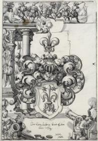 Scheibenriss mit dem Wappen der Familie Hässi von Glarus