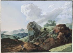 Gebirgslandschaft mit Wanderer