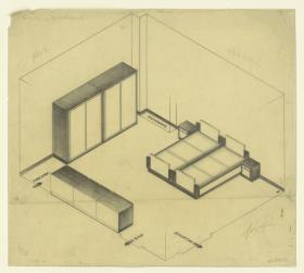 Schlafzimmer, Ansicht (Möbelentwürfe, Schlafräume)