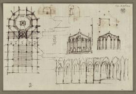 Entwurf zu einer fünfschiffigen Kirche. Grundriss mit zentralisiertem Altarbereich / Berlin. Dom als Denkmal für die Befreiungskriege (?)