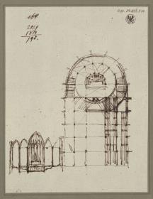 Entwurf zu einer fünfschiffigen Kirche. Grundriss und Querschnitt Berlin. Dom als Denkmal für die Befreiungskriege (?)