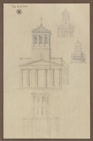 Entwurf zu einer Kirche. Westansicht mit niedrigem Turm