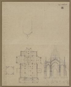 Berlin. Schloss Charlottenburg, Schlosspark. Entwurf zur Grabkapelle für Königin Luise. Grundriss und Aufriss