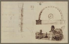 Berlin, Unter den Linden. Skizze zu einem Denkmal der Befreiungskriege (?). Entwurf zu einem Denkmalsbrunnen mit halbrunder Fassung
