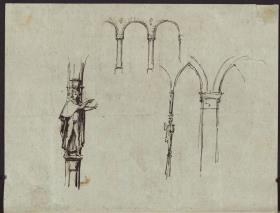Skizze von Rund- und Spitzbogenarkatur und Pfeilerfigur