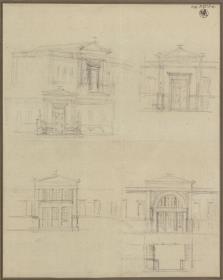 Potsdam-Sanssouci. Schloss Charlottenhof. Skizze zur Rückseite