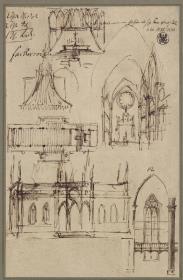 Berlin. Petrikirche. Plan zum Wiederaufbau im gotischen Stil. Sechs Einzelstudien für die Kreuzhallenkirche