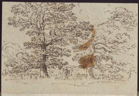 Landschaft mit knorrigen Eichen