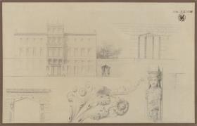 Berlin. Entwurf für eine Palastfassade mit Mittelerker. Ansicht und Details