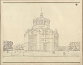 Berlin, Oranienburger Vorstadt. Entwurf zu einer Kirche (Vorstadtkirche Typ 5, "Kirche in Kreuzform"). Perspektivische Ansicht