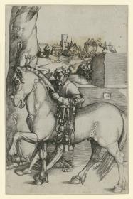 Stallknecht mit einem Pferd