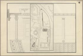Berlin. Altes Museum am Lustgarten. Situationsplan, Details zu den Säulen und zur Kassettierung der Decke im Vestibül