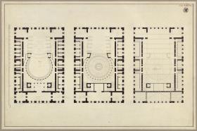 Hamburg. Theater. Grundrisse. Vorzeichnung zum Stich in der "Sammlung architektonischer Entwürfe", Heft 12, Tafel 73, 1828