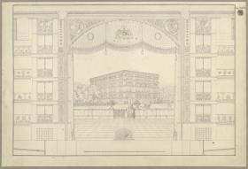 Hamburg. Theater. Perspektivische Ansicht des Theaters als Szenenbild. Vorzeichnung zum Stich in der "Sammlung architektonischer Entwürfe", Heft 12, Tafel 77, 1828