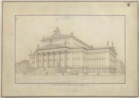 Berlin. Schauspielhaus auf dem Gendarmenmarkt. Perspektivische Ansicht der Vorderseite