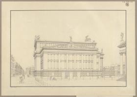 Berlin. Schauspielhaus auf dem Gendarmenmarkt. Perspektivische Ansicht von der Seite