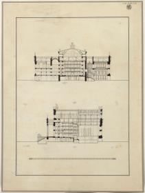 Berlin. Schauspielhaus auf dem Gendarmenmarkt. Längsschnitt und Querschnitt