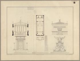 Berlin. Entwurf zur Singakademie. Ansichten, Grundriss mit Lageplan, Querschnitt und Detail