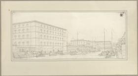 Berlin, Kupfergraben. Packhof. Perspektivische Ansicht der gesamten Anlage zur Schlossbrücke nach Süden