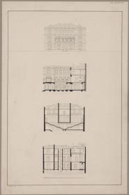 Entwurf zu einem städtischen Wohngebäude. Vorzeichnung zum Stich in der "Sammlung architektonischer Entwürfe", Heft 10, Tafel 62 (rechte Hälfte), 1826