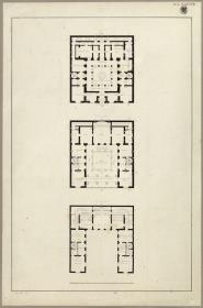 Entwurf zu einem städtischen Wohngebäude. Vorzeichnung zum Stich in der "Sammlung architektonischer Entwürfe", Heft 10, Tafel 62 (linke Hälfte), 1826
