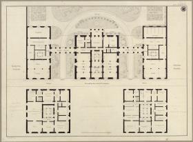 Entwurf zu einem städtischen Wohngebäude. Vorzeichnung zum Stich in der "Sammlung architektonischer Entwürfe", Heft 10, Tafel 65, 1826