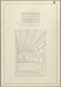 Entwurf zu einem städtischen Wohngebäude. Vorzeichnung zum Stich in der "Sammlung architektonischer Entwürfe", Heft 9, Tafel 58, 1826