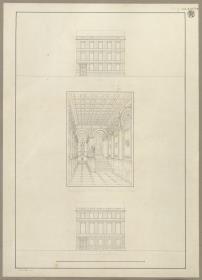 Entwurf zu einem städtischen Wohngebäude. Vorzeichnung zum Stich in der "Sammlung architektonischer Entwürfe", Heft 10, Tafel 63, 1826