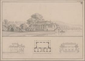 Potsdam. Entwurf zu einem Lusthaus an der Havel. Grundriss, Aufrisse und Ansicht