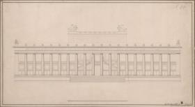 Berlin. Altes Museum am Lustgarten. Aufriss der Hauptfassade mit der Inschrift