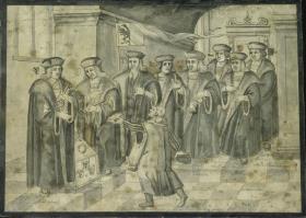Konrad Celtes überreicht dem Rat von Nürnberg eines seiner Werke