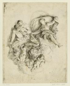 Allegorische Figuren (Herkules und Diana?) als Türbekrönung