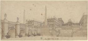 Palastanlage mit Brücke, an einem Fluss
