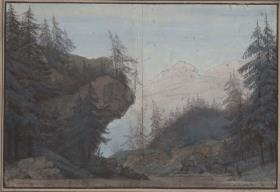 König Yngurd. Trauerspiel von Adolf Müllner. Entwurf zur  3. Dekoration. Waldgegend