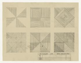 Komposition von sechs Quadratenmit Linienmuster (Kompositionsstudien, ornamental)