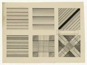 Komposition von sechs Quadratenmit Linienmuster (Kompositionsstudien, ornamental)