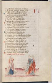 Ceccho d'Ascoli, Libro dicto L'Acerba. Drei Frauen auf der Straße mit Hunden, die sich anbellen (Invidia)
