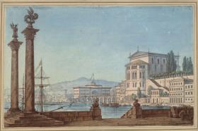 Othello, der Mohr in Venedig. Oper von Giacomo Rossini. Entwurf zur 1. Dekoration (?). Der Markusplatz von Venedig