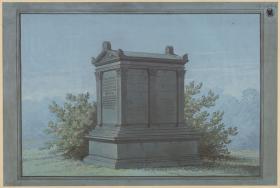 Sarkophag in Tempelform / Belchau (Białochowo), ehemals Kreis Graudenz (Powiat Grudziądzki), Regierungsbezirk Marienwerder (Województwo Kujawsko-Pomorskie). Entwurf zum Grabdenkmal Klinggräf in Form eines kleinen Tempels mit korinthischen Pilastern