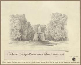 Entwurf für einen Schalenbrunnen mit Schaft in einem runden Becken