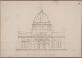 Berlin. Petrikirche. Plan zum Wiederaufbau als Kuppelbau. Aufriss der Fassade