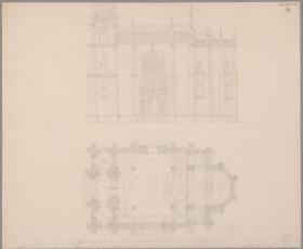Peterhof. Entwurf für die Alexander-Newski-Kapelle. Grundriss und Seitenansicht