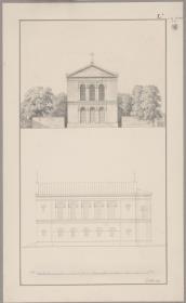 Berlin. Entwurf zur Kirche am Gesundbrunnen. Vorder- und Seitenansicht