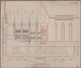 Berlin. Petrikirche. Plan zum Wiederaufbau im gotischen Stil. Längsschnitt und Grundriss