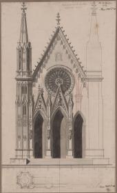 Berlin. Petrikirche. Plan zum Wiederaufbau im gotischen Stil. Ansicht und Grundriss des Portals