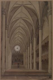 Berlin. Petrikirche. Entwurf zum Wiederaufbau im gotischen Stil. Innenansicht mit Blick zum Altar