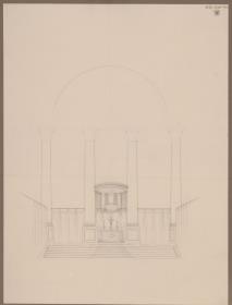Berlin. Dom am Lustgarten. Umbauentwurf des Inneren. Skizze zu Kanzel und Altar