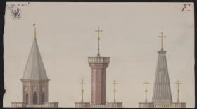 Berlin, Spittelmarkt. Entwurf zur Gertraudenkirche. Drei Vaianten zur Turmbekrönung