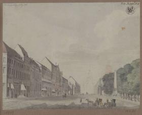 Berlin, Spittelmarkt. Gertraudenkirche. Ansicht der Leipziger Straße vom Dönhoffplatz zur Kirche mit ihrem barocken Turm